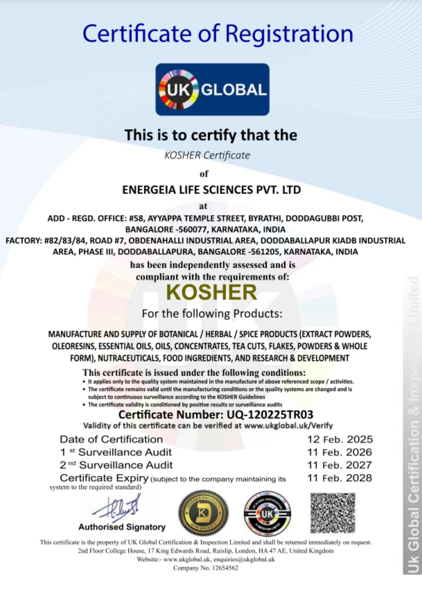 KOSHER ENERGEIA LIFE SCIENCES-1